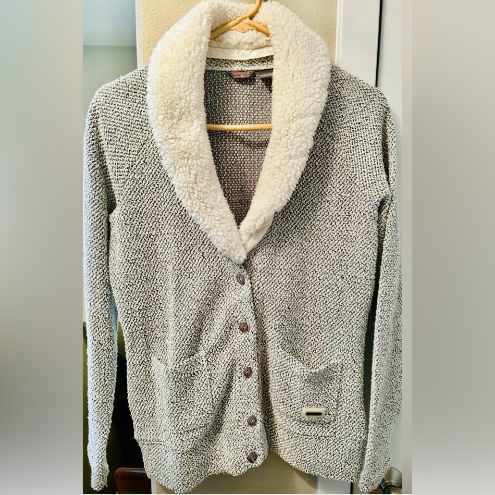 Merrill Button Up Knit Cardigan Sweater S Removable Sherpa Collar Versatile